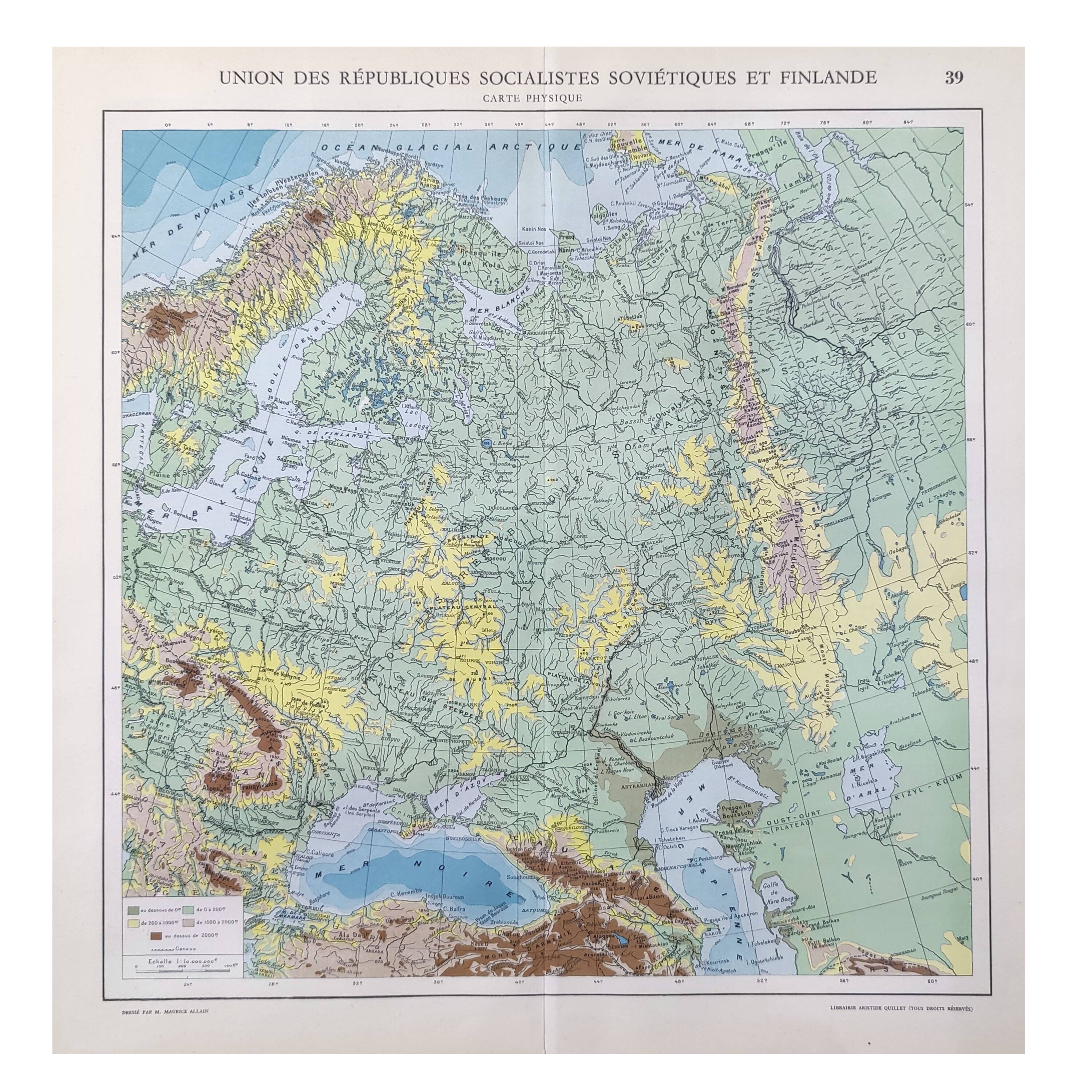 Old USSR and Finland map 43x43cm from 1950