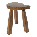 Tabouret Tripode Brutaliste  — Bois Massif — Travail Artisanal (ca. 50-70)