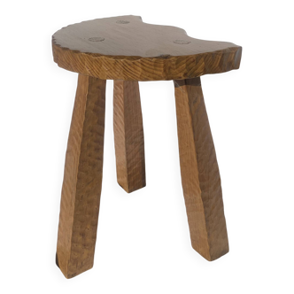 Brutalist Tripod Stool — Solid Wood — Handmade (circa 50-70)