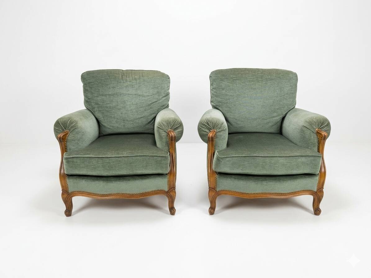 Fauteuils bergère style LOUIS XV en velours