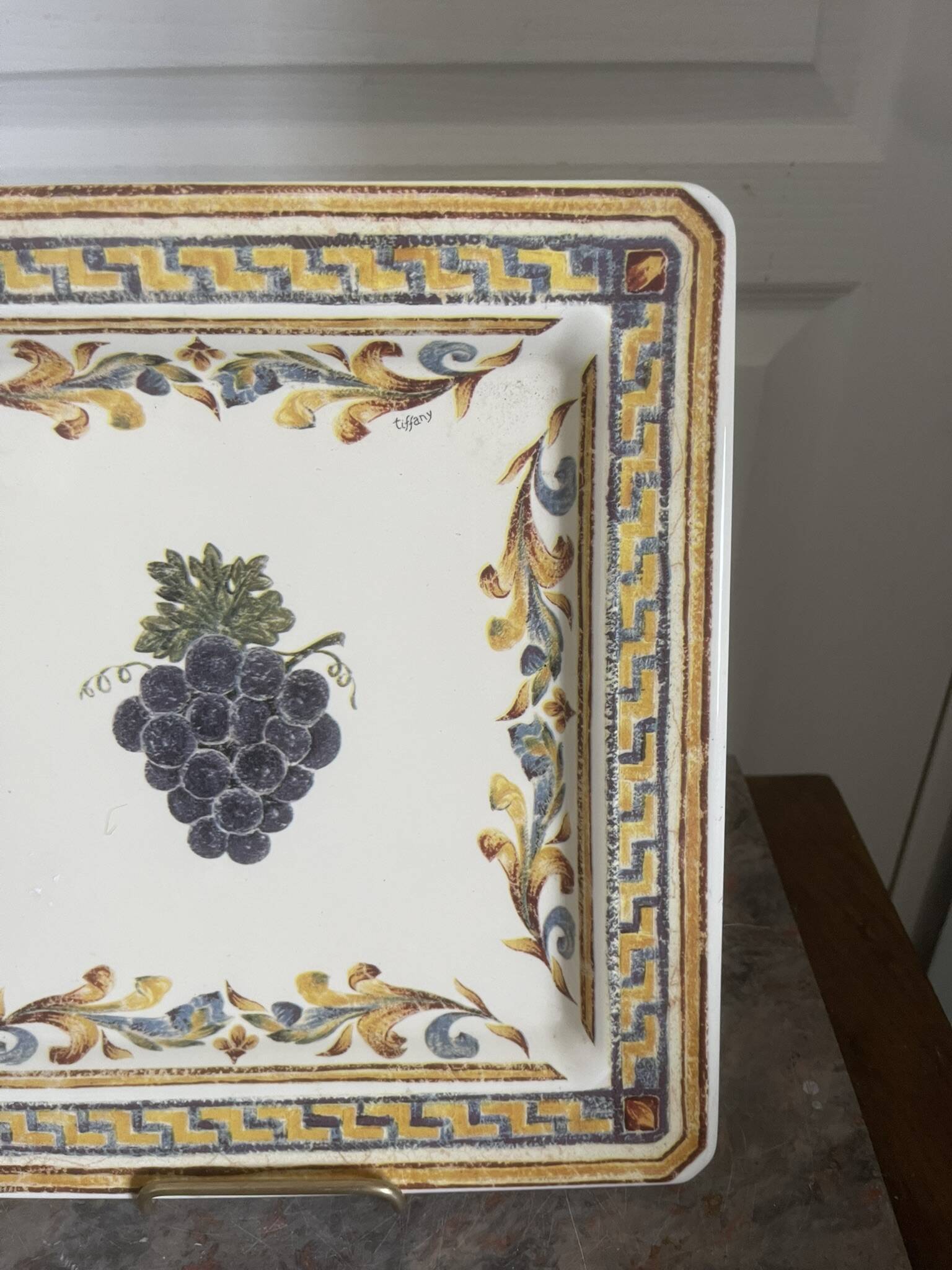 Vintage italian wall decorative plate tiffany yellow grape 30x30cm
