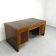 Italian Art Deco Desk In Dark Walnut And Brass.