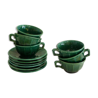 Set of 6 green earthenware coffee cups