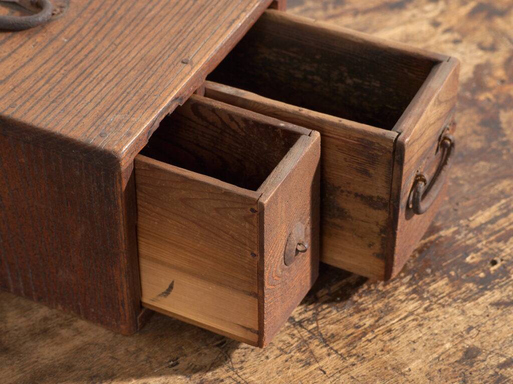 Antique Japanese box with wooden drawer – Meiji–Taishō period (c. 1890–1920)