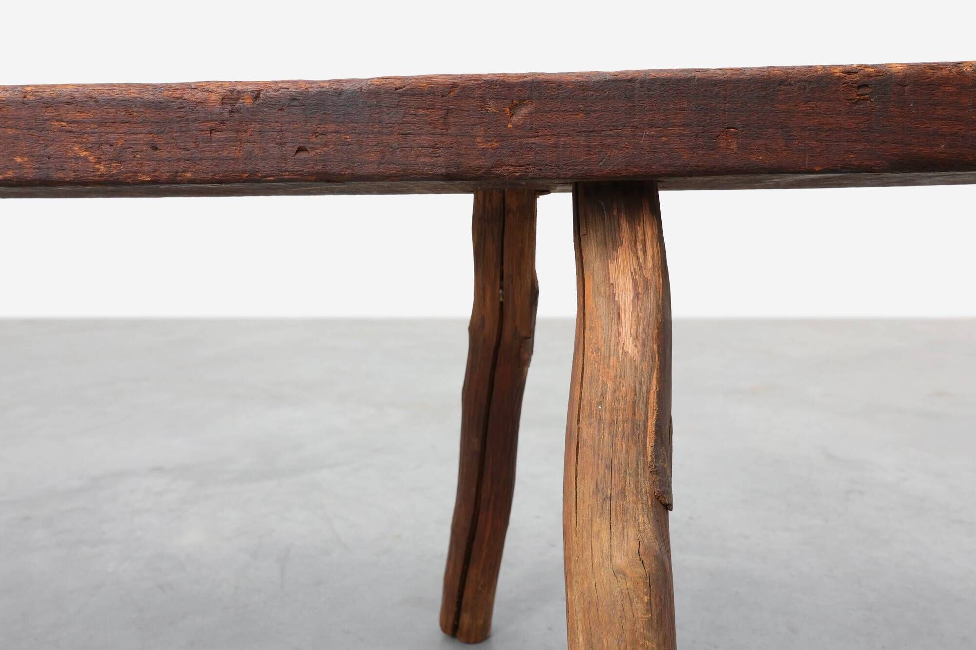 French Primitive Farmhouse Bench with Splayed Legs, 19th Century