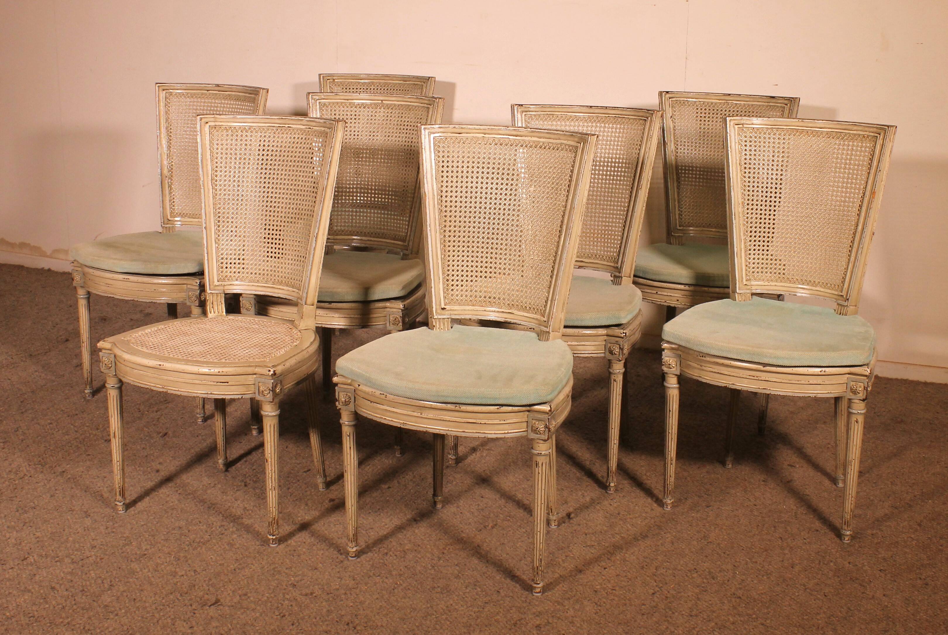 Set Of 12 Louis XVI Style Chairs In Polychrome Wood - 19th Century