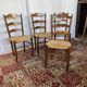 Set of 4 vintage wooden and straw chairs