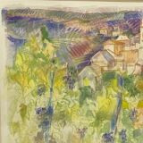 Pastel by Jean Cluseau Lanauve The vines in Beaujolais 1981