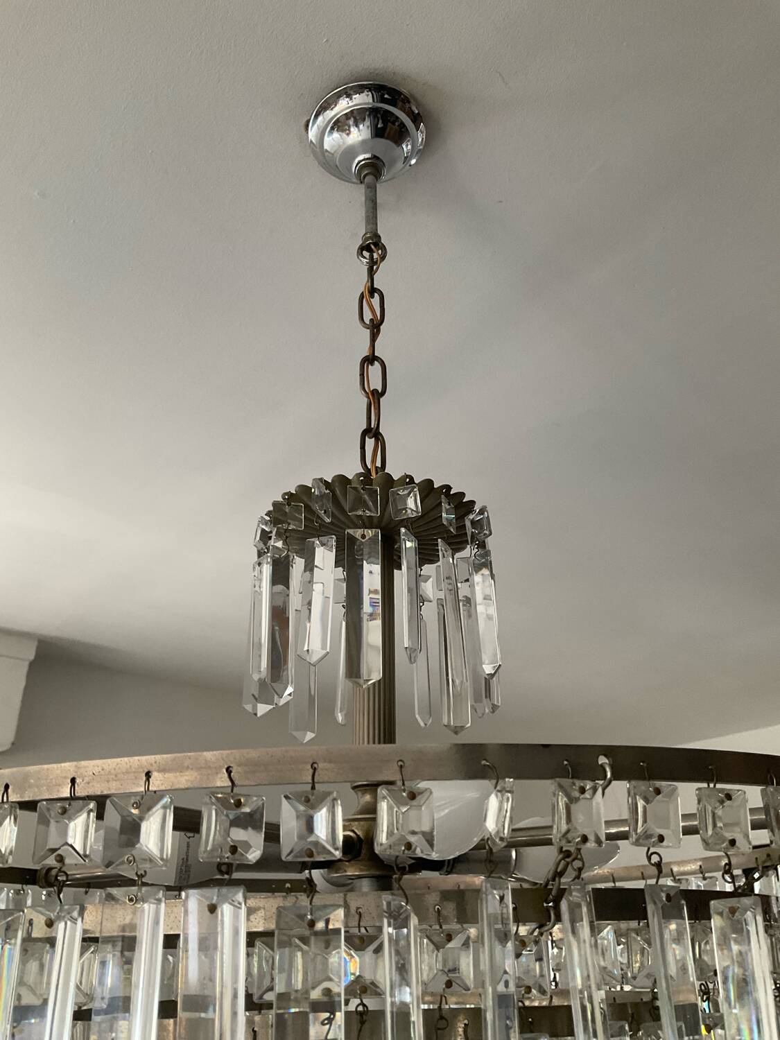 Large crystal chandelier with cascade of pendants from the 60s and 70s