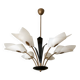 Mid-century lustre with 6 opaline tulips & patinated brass — France/Italy