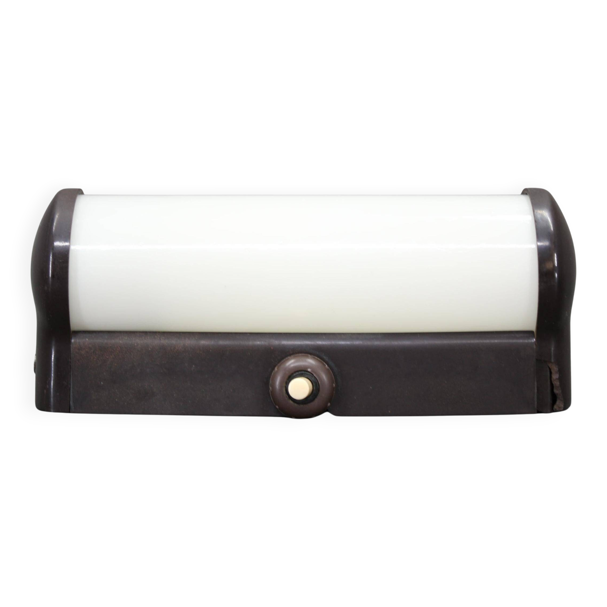 Czechoslovak Art Deco Bakelite Tubular Wall Light with Milk Glass, 1940s