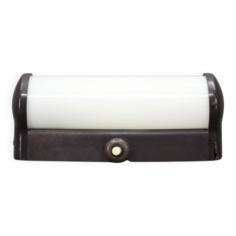 Czechoslovak Art Deco Bakelite Tubular Wall Light with Milk Glass, 1940s
