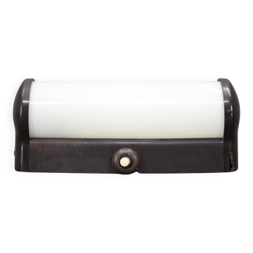 Czechoslovak Art Deco Bakelite Tubular Wall Light with Milk Glass, 1940s