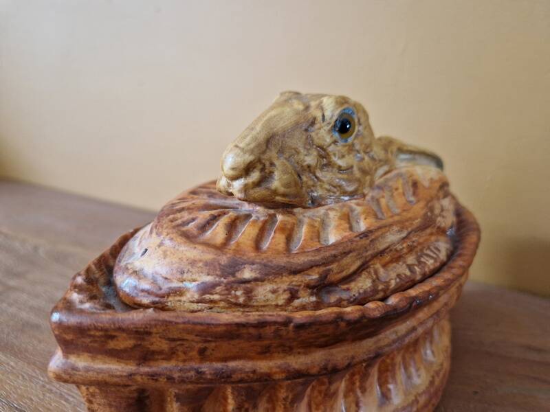 Pillivuyt porcelain terrine decorated with a hare, glass eyes - 19th century