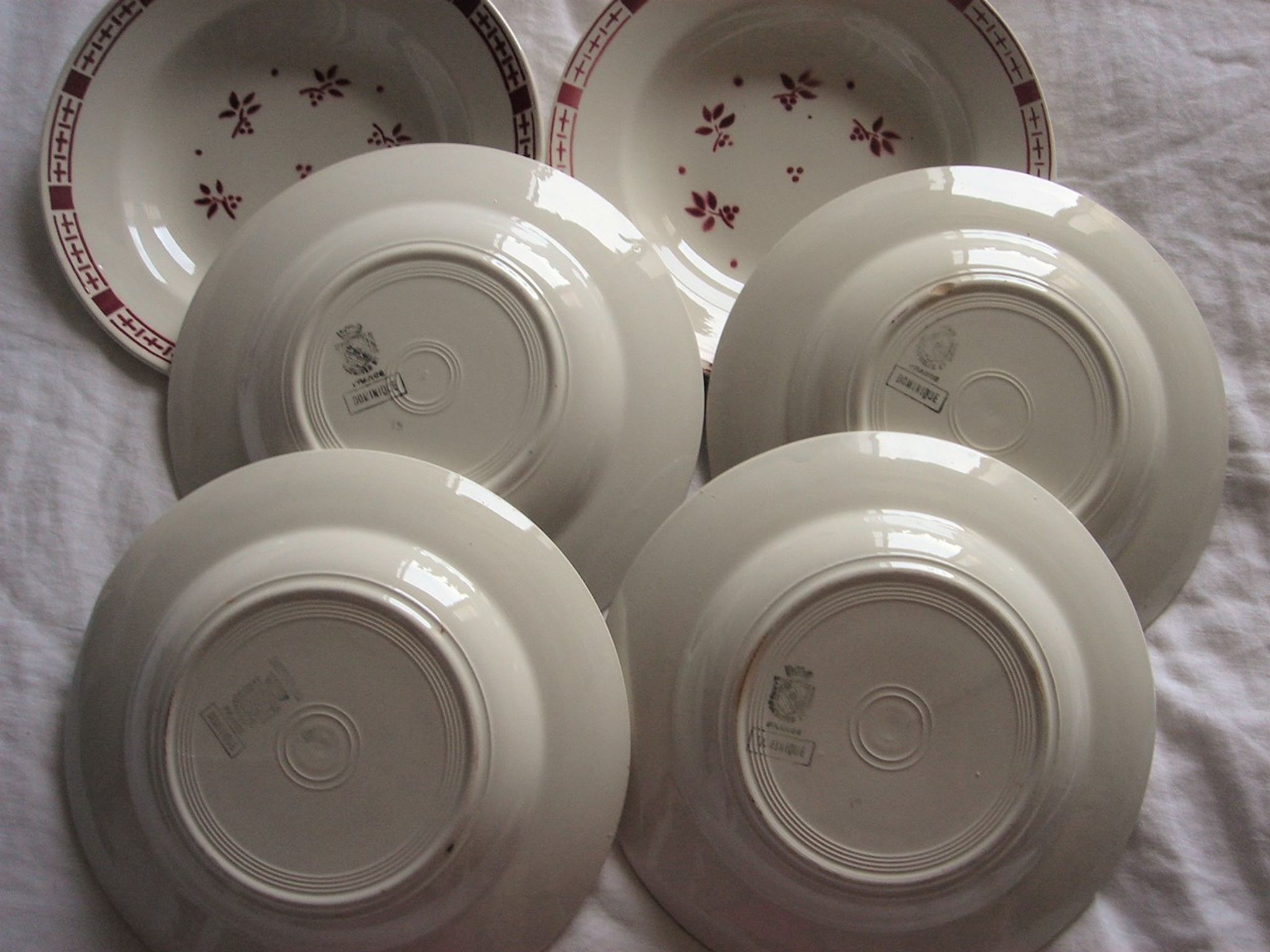 Lot 6 hollow plates Digoin Sarreguemines Dominique Red Flowers Art Deco