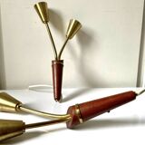 Pair of Scandinavian Midcentury wall lights sconces Brass & teak wood