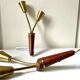 Pair of Scandinavian Midcentury wall lights sconces Brass & teak wood