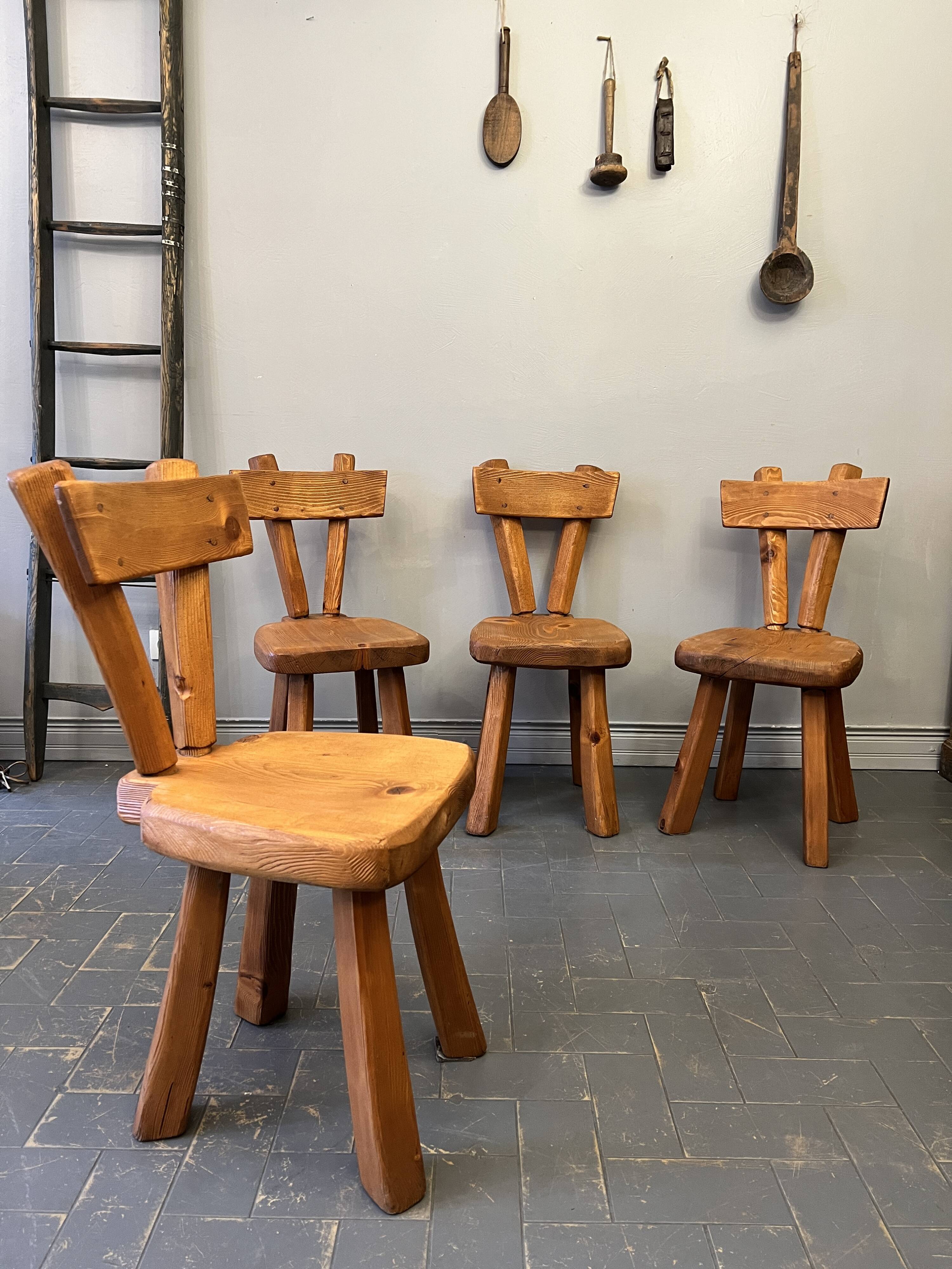 4 antique solid pine chairs