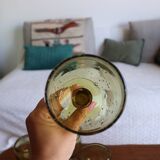 7 green biot stemmed glasses in bubbled glass