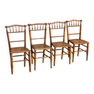 Set of 4 19th century beech and cane chairs