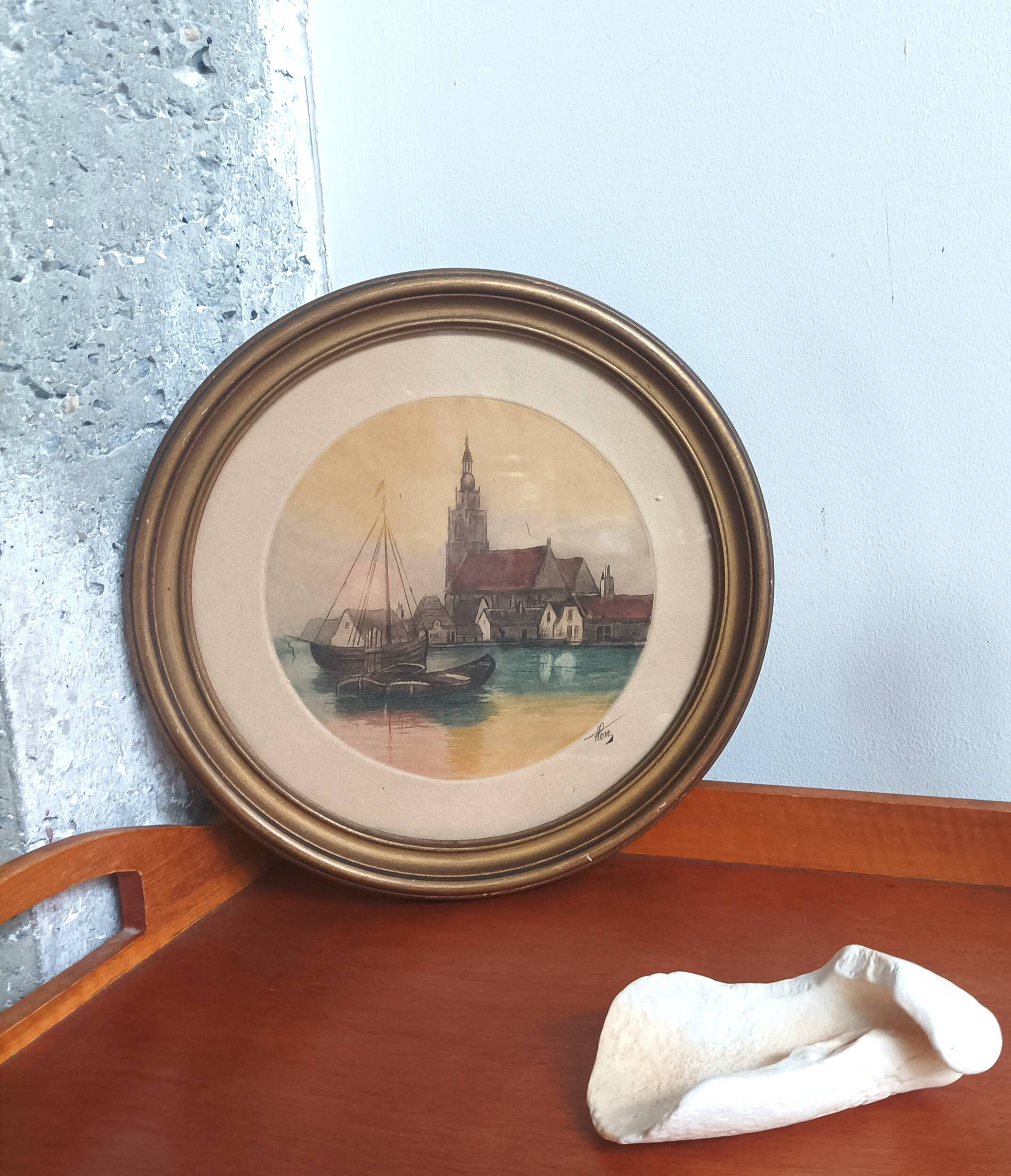 Small signed marine landscape painting