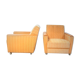 Yellow velvet armchairs and vintage wood 60s