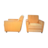 Yellow velvet armchairs and vintage wood 60s