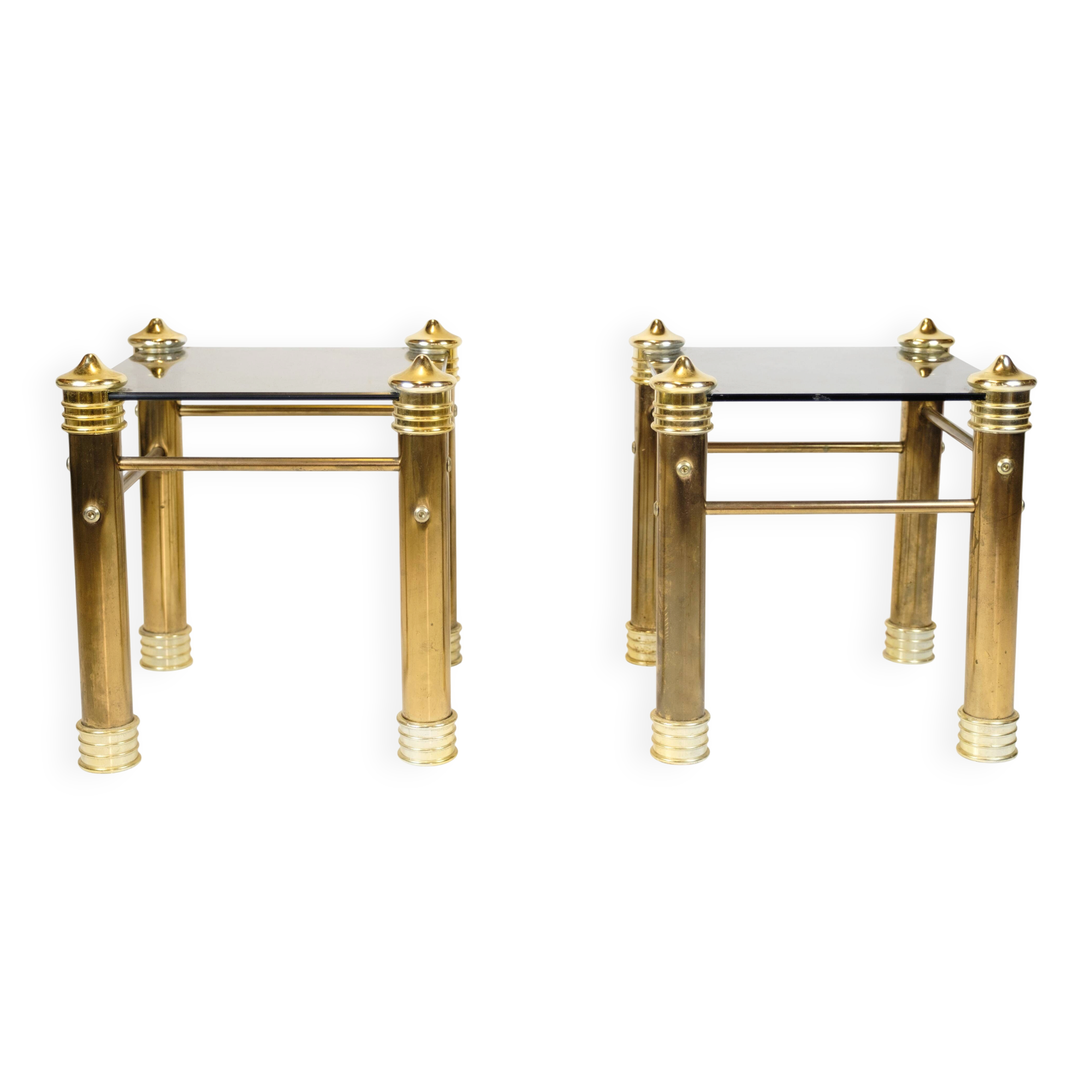 Set of two bedside tables - brass legs - black glass top - vintage style - 1970s