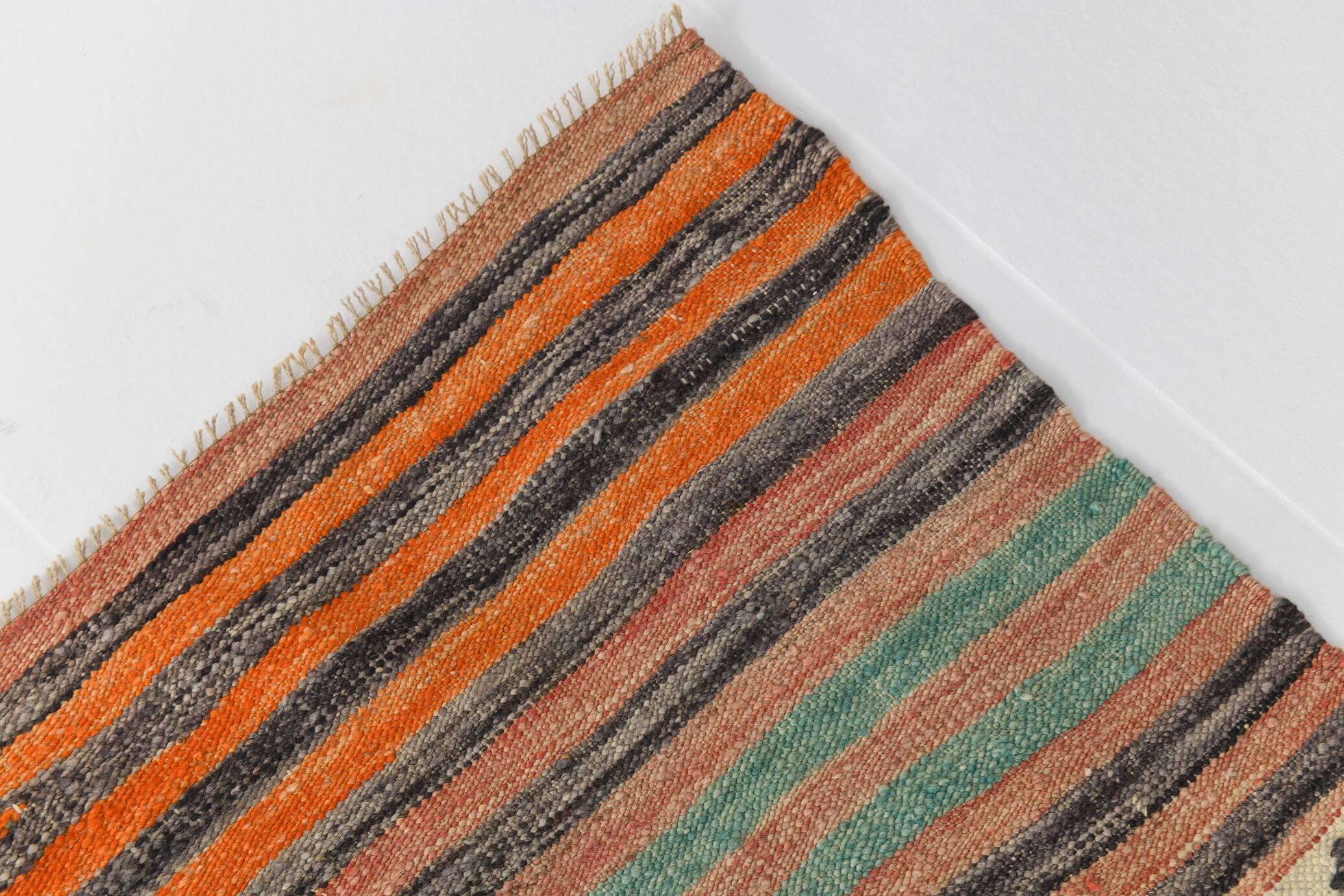 Pinstriped Pattern Vintage Kilim Rug, 201x227Cm