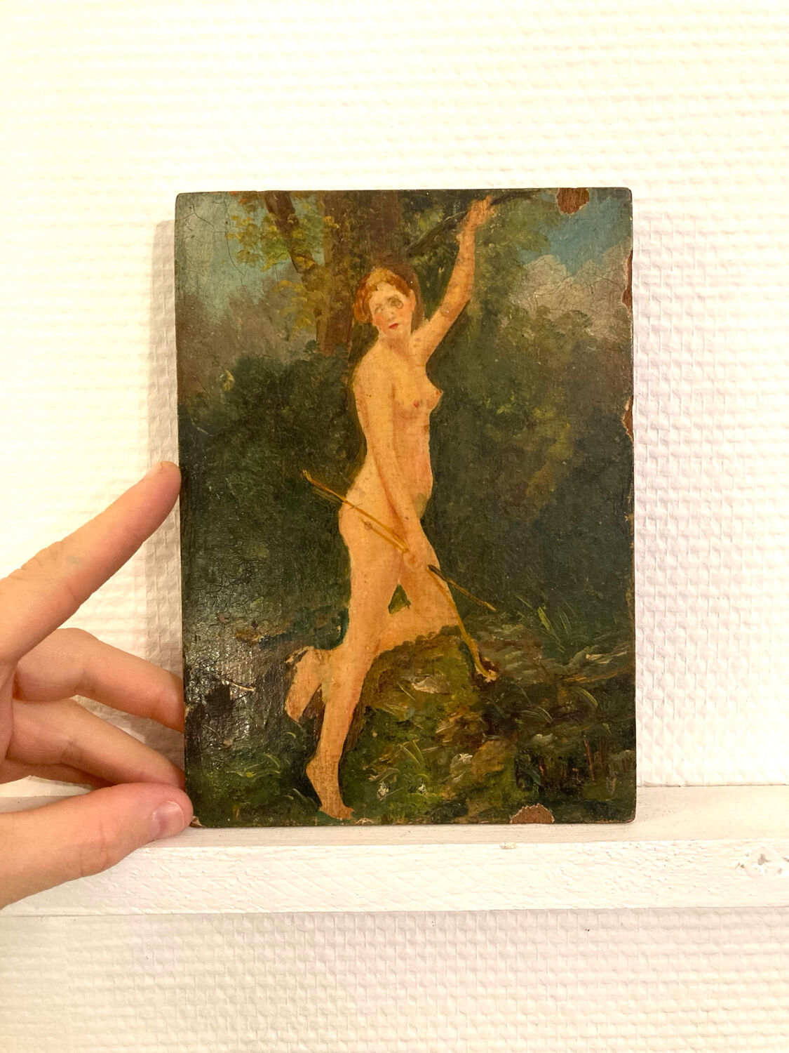 Small oil on panel, Diana 19th century