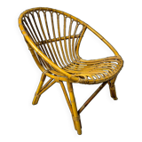 Adult basket armchair in vintage wicker rattan 1960s