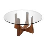 Mid century italian walnut and glass round dining table 1960s