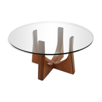 Mid century italian walnut and glass round dining table 1960s