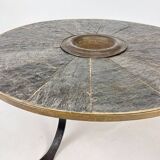 Grande Table Basse Brutaliste en Acier et Ardoise, 1960s