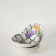Pair of ceramic ramekins, abstract patterns in yellow, purple and green, Pornic model, 1960.