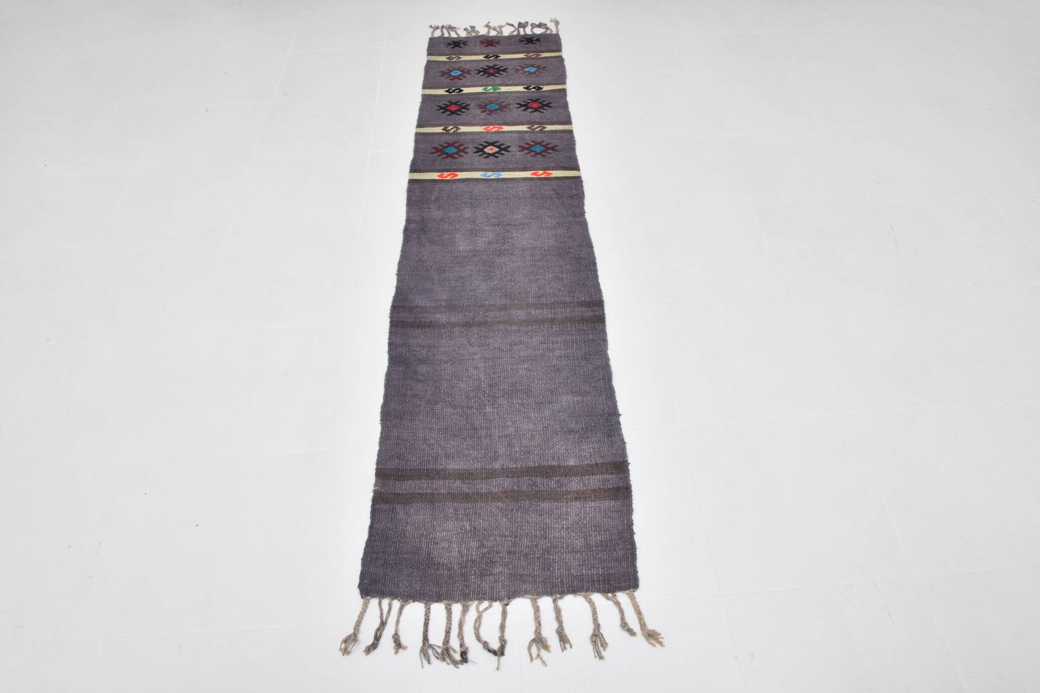 Tapis kilim turc gris 2x8 pour couloir, 56x244 cm