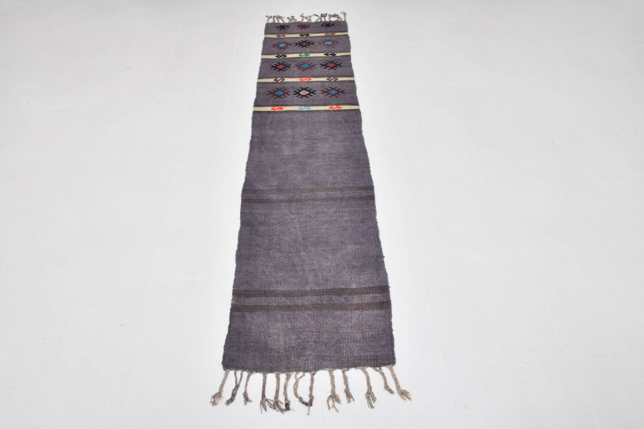 2x8 Grey Turkish Kilim Rug For Hallway, 56x244 Cm