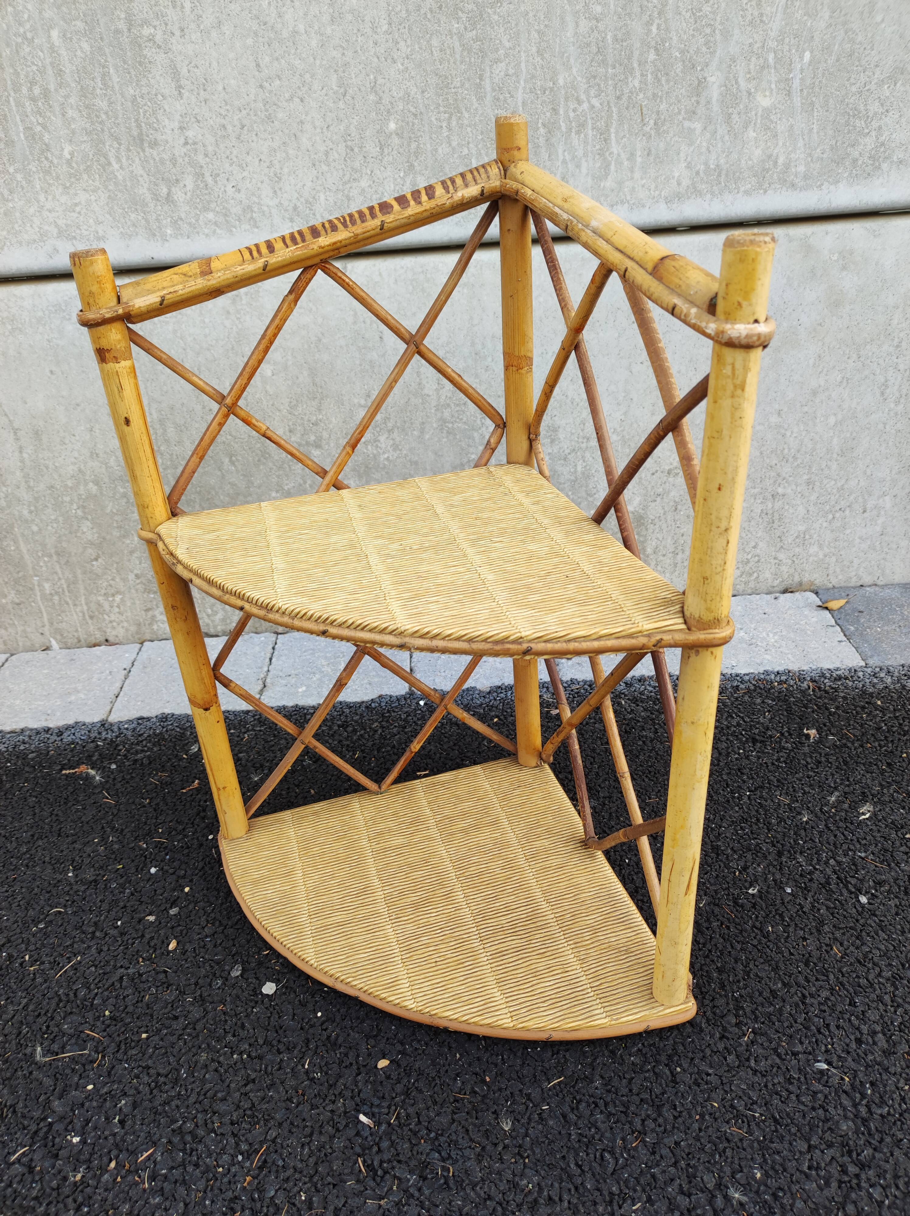 Wall corner shelf rattan bamboo vintage 50 60 modernist