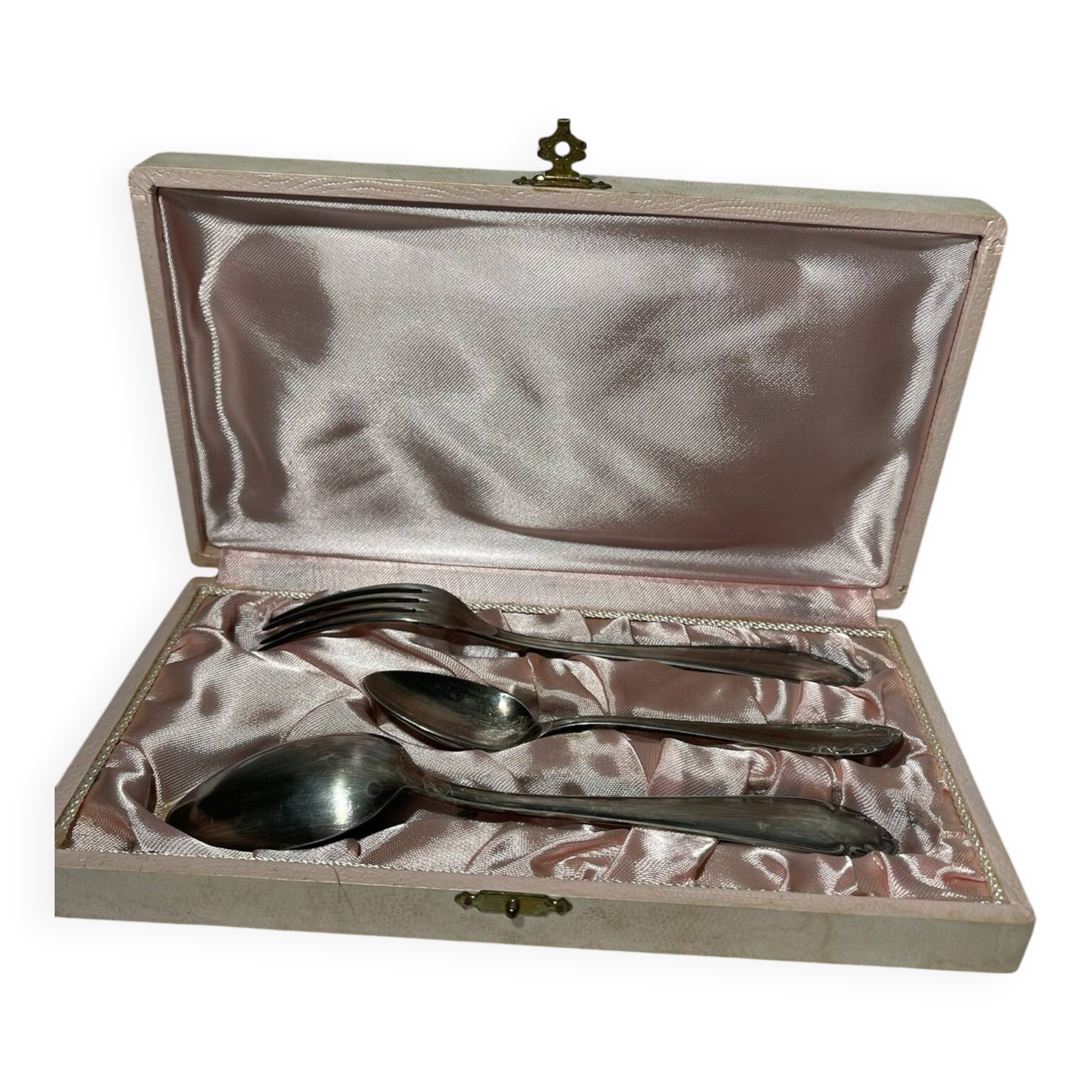 Set of antique silver-plated cutlery for children.