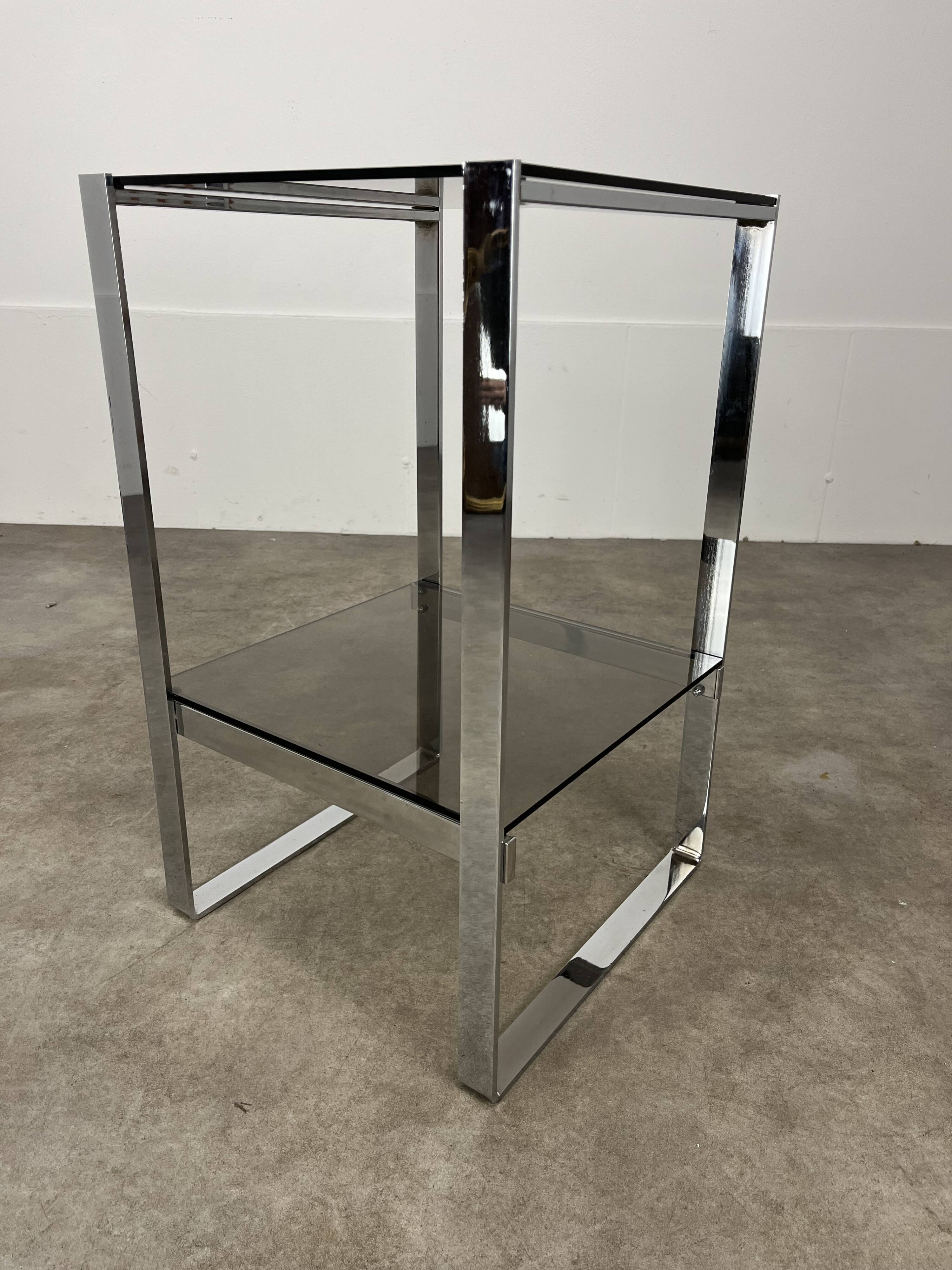 Chrome metal and smoked glass side table, 70s, side table