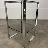 Chrome metal and smoked glass side table, 70s, side table