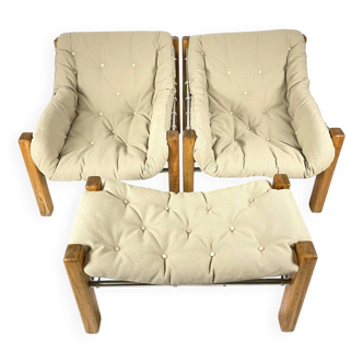 Jean Gillon  “Amazonas” 2 Lounge Chairs and Ottoman  (set of 3) for Italma