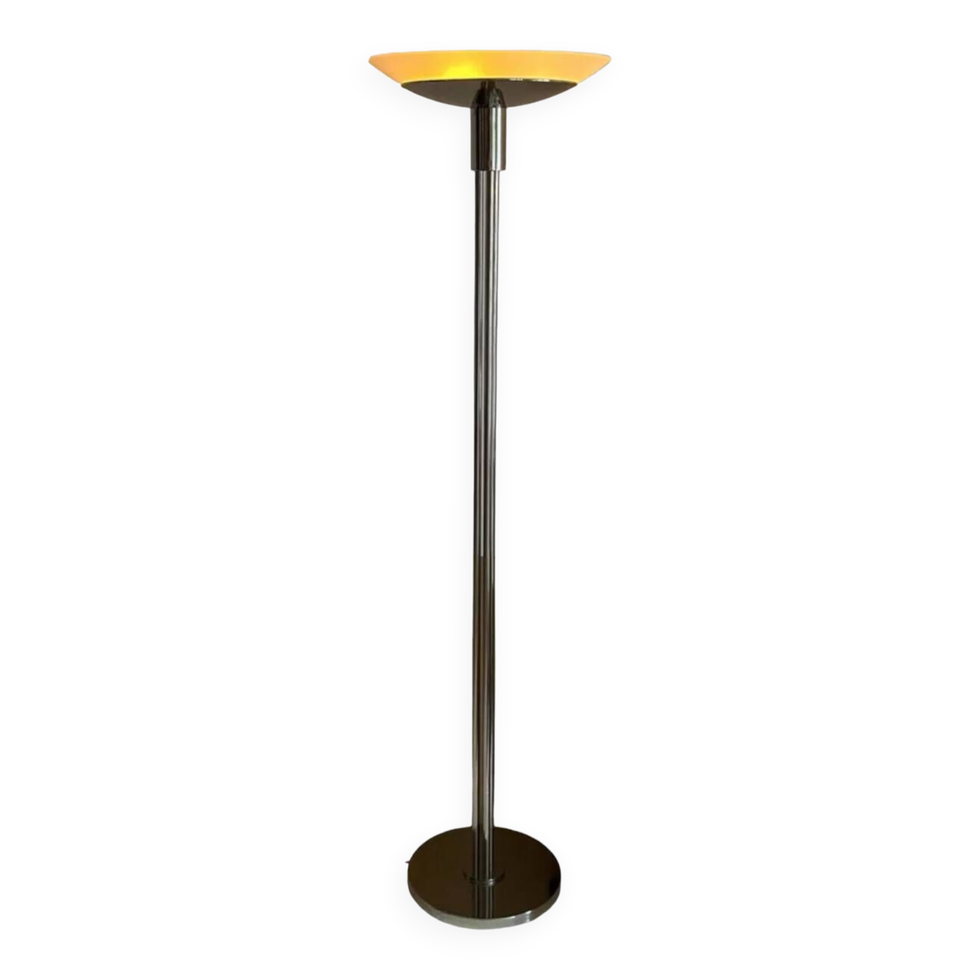 Lampadaire vintage moderniste « modèle 44 » Perzel métal chromé et verre sablé