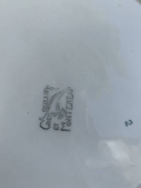 8 flat plates, Carnation model, art deco, CREIL ET MONTEREAU, floral pattern, old