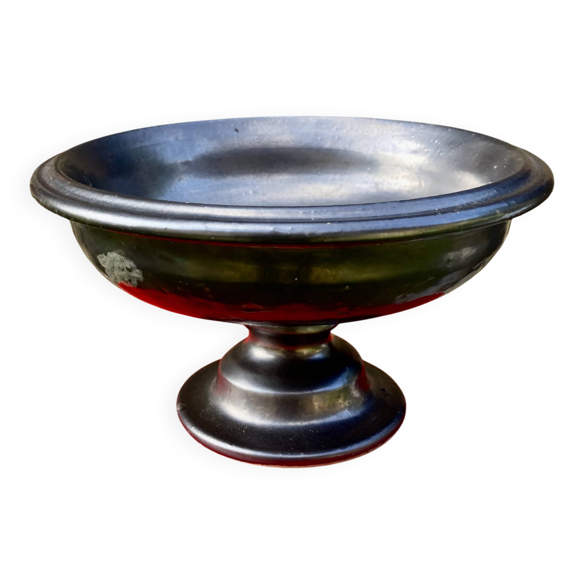 Magnificent ceramic bowl, signed jean marais, black enamel