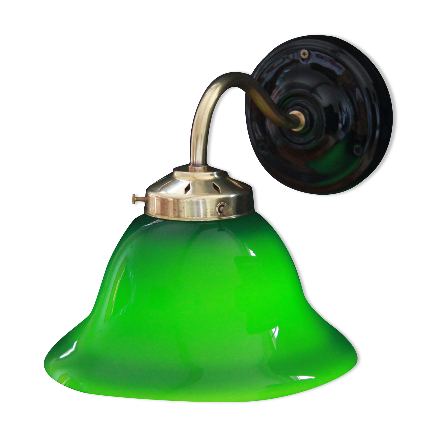 Opaline green porcelain and brass wall lamp