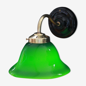 Opaline green porcelain and brass wall lamp
