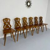 Set of 6 Alsatian double heart chairs in solid oak, early 20th century