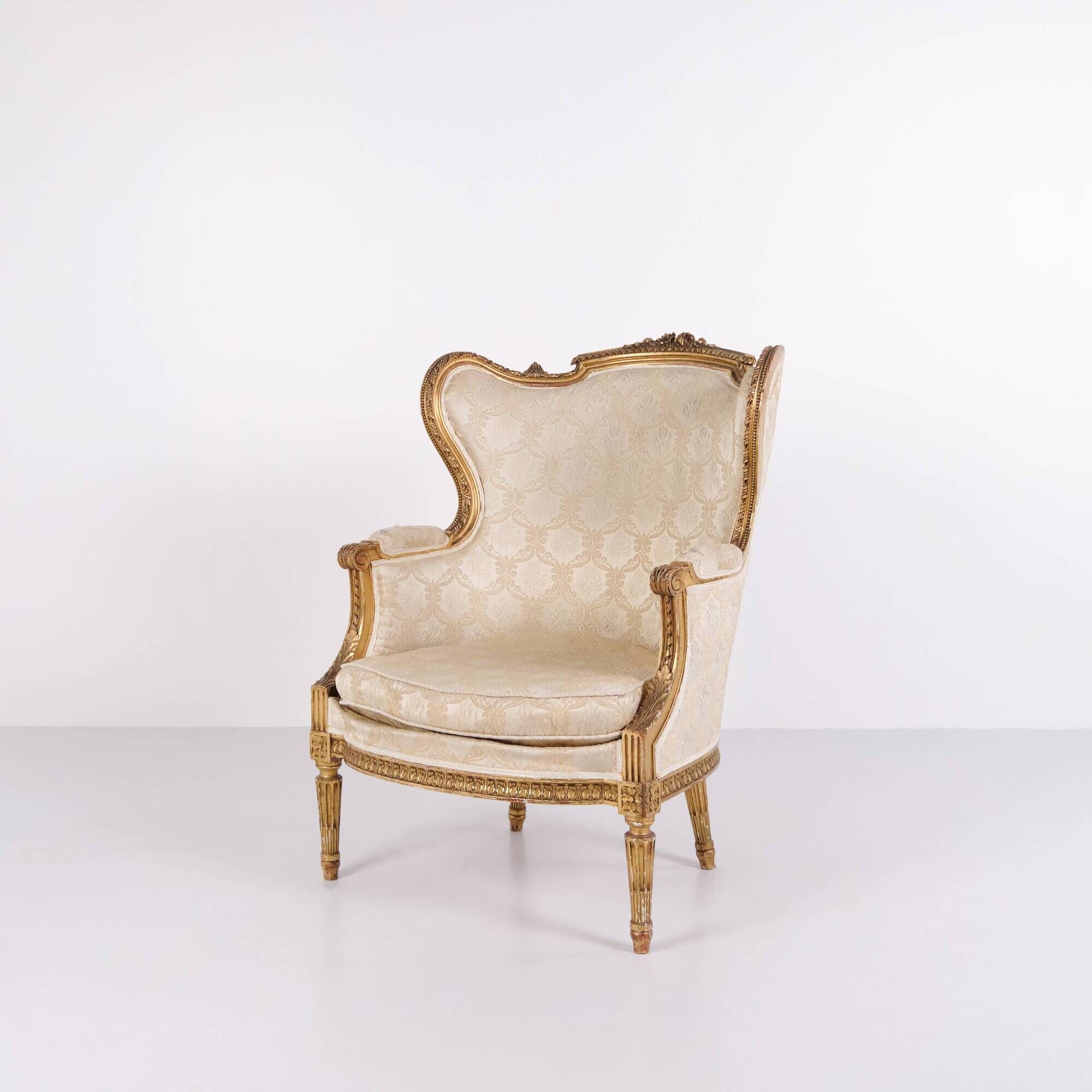 Bergère armchair - Louis XVI style - gilded wood & light fabric - 1860s