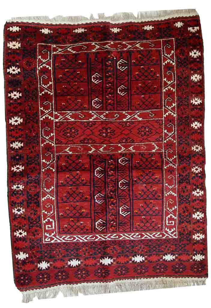 Vintage carpet turkmen engsi handmade 124cm x 165cm 1970s - 1c431